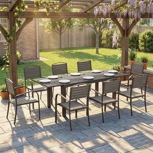 Salon de Jardin 8 Personnes - Table de Jardin Extensible 150-225cm avec Plateau Polybois et 8 Chaises - Ensemble Repas Extérieur en Aluminium pour Terrasse, Balcon et Véranda, Gris