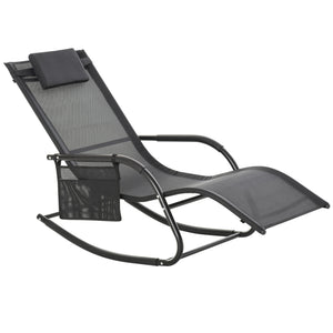 Chaise Longue à Bascule - Rocking Chair Ergonomique - tétière Amovible, accoudoirs, Pochette Rangement - métal époxy textilène Noir