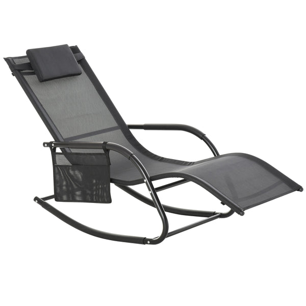 Chaise Longue à Bascule - Rocking Chair Ergonomique - tétière Amovible, accoudoirs, Pochette Rangement - métal époxy textilène Noir