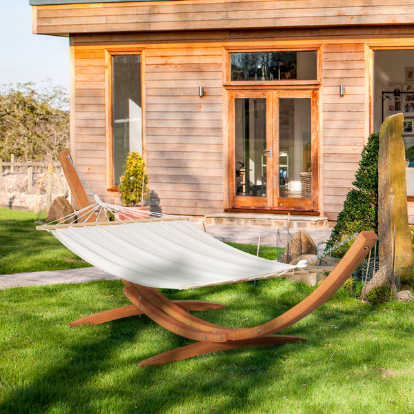 Hamac de Jardin avec Support en Bois hamac sur Pied 1 Personne 3,92L x 1,2l x 1,1H m Coloris crème Marron