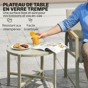 Salon de Jardin 4 Pièces en Textilène, Ensemble de Terrasse avec Canapé 2 Places, 2 Fauteuils et Table Basse en Verre Trempé, Mobilier de Jardin pour Balcon ou Piscine, Vert