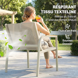 Salon de Jardin 4 Pièces en Textilène, Ensemble de Terrasse avec Canapé 2 Places, 2 Fauteuils et Table Basse en Verre Trempé, Mobilier de Jardin pour Balcon ou Piscine, Vert