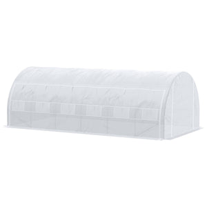 Serre de jardin 18 m² dim. 6L x 3l x 2H m avec porte + parois latérales zippées enroulables, 12 fenêtres, acier PE haute densité 140 g/m² Anti-UV blanc