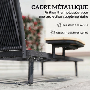 Chaise Longue de Jardin avec Coussins Lavables en Oléfine et Étagère Latérale, Cadre en Métal, Bain de Soleil pour Jardin et Terrasse, Gris