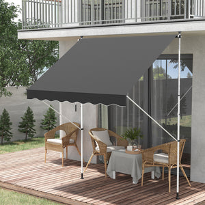 Store banne manuel rétractable 2L x 1,5l x 1,7-2,8H m inclinaison réglable installation rapide store banne sans perçage pour balcon métal aluminium polyester gris