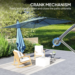 Parasol déporté carré 3 x 3 m, parasol de jardin extérieur avec manivelle, base croisée, parasol inclinable et rotation à 360°, toile polyester 180 g/m², protection UV UPF50+, bleu clair