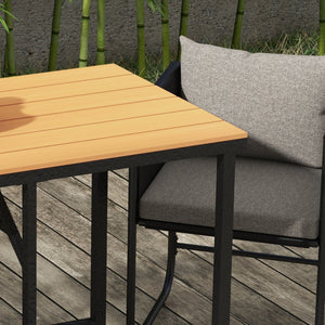 Salon de jardin ensemble 3 pièces extérieur avec 1 table et 2 fauteuils 4 coussins table en composite plateau aspect bois noir