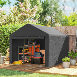 Abri de jardin tente de stockage imperméable abri moto porte enroulable fermeture éclair, garage pour vélo et outils rangement et stockage pour vélo moto bois outils, 200x238x183cm gris foncé