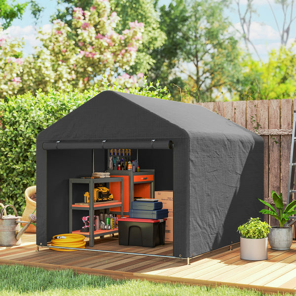 Abri de jardin tente de stockage imperméable abri moto porte enroulable fermeture éclair, garage pour vélo et outils rangement et stockage pour vélo moto bois outils, 200x238x183cm gris foncé
