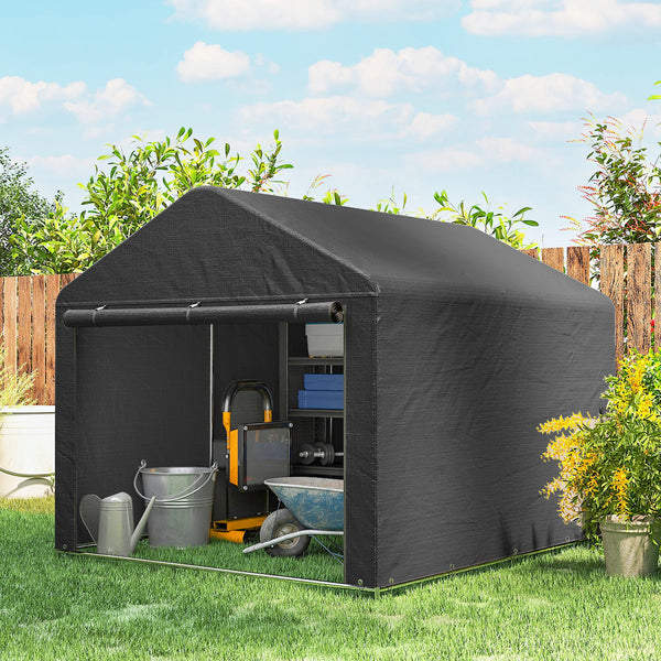 Abri de jardin tente de stockage imperméable abri moto porte enroulable fermeture éclair, garage pour vélo et outils rangement et stockage pour vélo moto bois outils, 200x238x183cm gris foncé