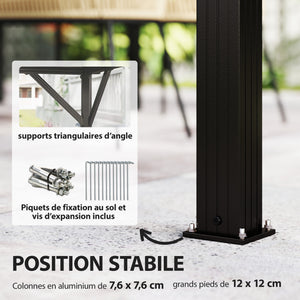 Pavillon 3 x 3,6 m avec Toit Rigide en Acier Galvanisé, Protection UPF50+, Cadre en Aluminium, Rideaux et Moustiquaire, Crochet de Plafond, Gris Foncé