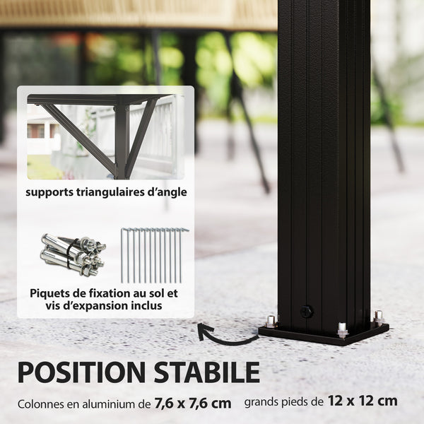 Pavillon 3 x 3,6 m avec Toit Rigide en Acier Galvanisé, Protection UPF50+, Cadre en Aluminium, Rideaux et Moustiquaire, Crochet de Plafond, Gris Foncé