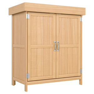 Armoire de Jardin sur Pied Double Porte étagère et Toit bitumé relevable dim. 74L x 43l x 88H cm Bois Massif de Sapin