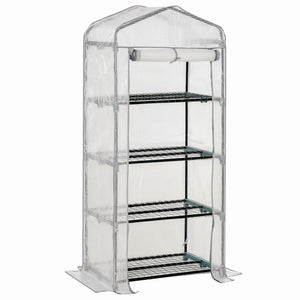Serre de Jardin PE avec Étagères 4 Niveaux, Serre de Balcon, Bâche Renforcée 140g/m², Châssis en Acier, Porte Zippée Enroulable, pour Légumes et Plantes, Extérieur, 70x50x160cm, Blanc et Gris