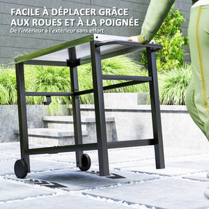 Desserte plancha extérieure avec plan de travail en acier inoxydable, chariot de barbecue avec étagère, desserte de jardin avec crochets, porte-serviettes, 2 roues, 102x50x81cm, gris charbon