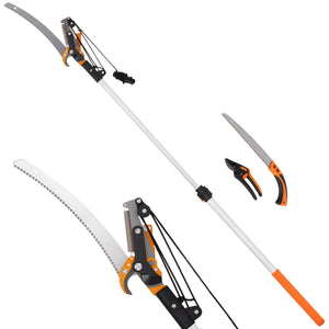 Élagueur télescopique 2 en 1, scie manuelle, sécateur avec verrou de sécurité, perche télescopique en aluminium 2 m avec lame tranchante, pour palmiers, arbustes et branches hautes