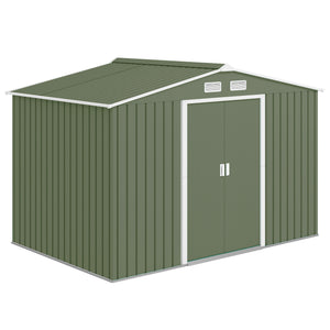 Abri de jardin en métal 5,4 m² cabane de jardin 277 x 195 x 192 cm cabanon rangement outils avec fondation, porte coulissante verrouillables et 4 aérations - vert clair