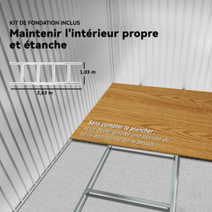 Abri de jardin en métal 5,4 m² cabane de jardin 277 x 195 x 192 cm cabanon rangement outils avec fondation, porte coulissante verrouillables et 4 aérations - vert clair