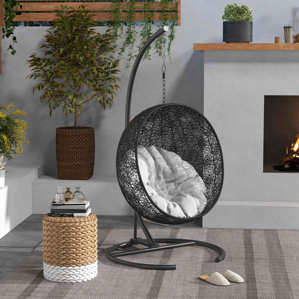 Support de fauteuil suspendu, support chaise suspendue avec base ronde, cadre en métal robuste, charge max. 150 kg, pour balançoire/œuf/fauteuil hamac, Ø 102 x 195 cm, noir