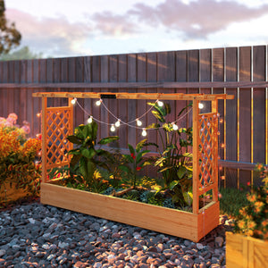 Jardinière Surélevée avec treillis Latéral et Supérieur, bac à fleurs, lit surélevé Trous de Drainage, pour plantes grimpantes, légumes, fleurs, extérieur, bois massif, bois naturel