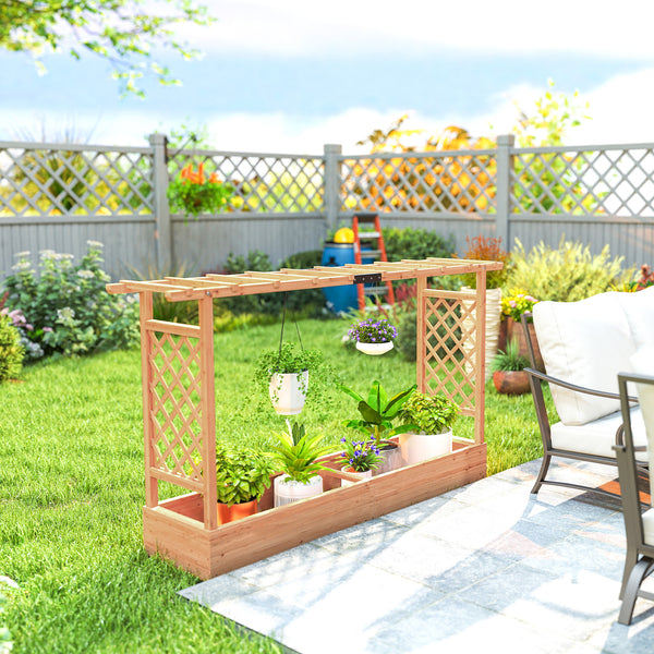 Jardinière Surélevée avec treillis Latéral et Supérieur, bac à fleurs, lit surélevé Trous de Drainage, pour plantes grimpantes, légumes, fleurs, extérieur, bois massif, bois naturel