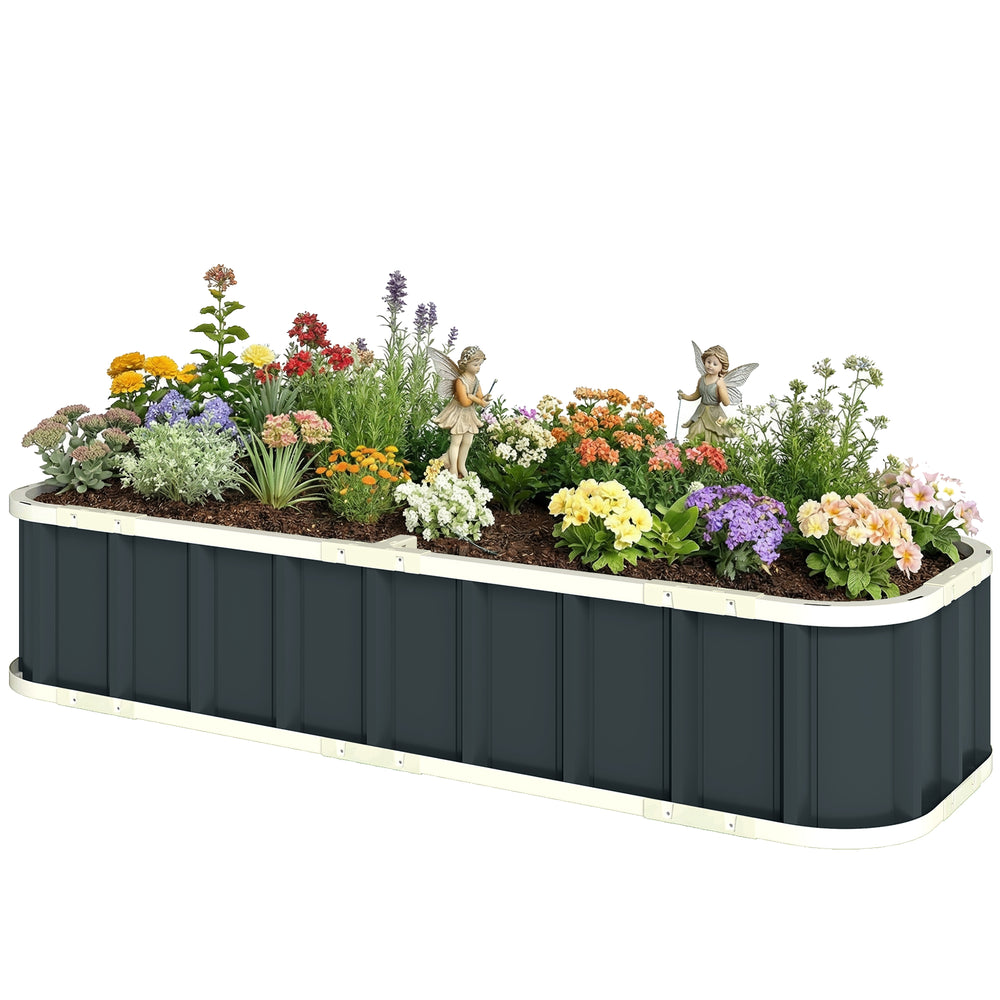 Jardinière surélevée en acier galvanisé, lit de jardin avec gants et bords pliés, carré potager de jardin pour fleurs, herbes, légumes, 165 x 52 x 31 cm, gris foncé