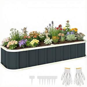 Jardinière surélevée en acier galvanisé, lit de jardin avec gants et bords pliés, carré potager de jardin pour fleurs, herbes, légumes, 165 x 52 x 31 cm, gris foncé