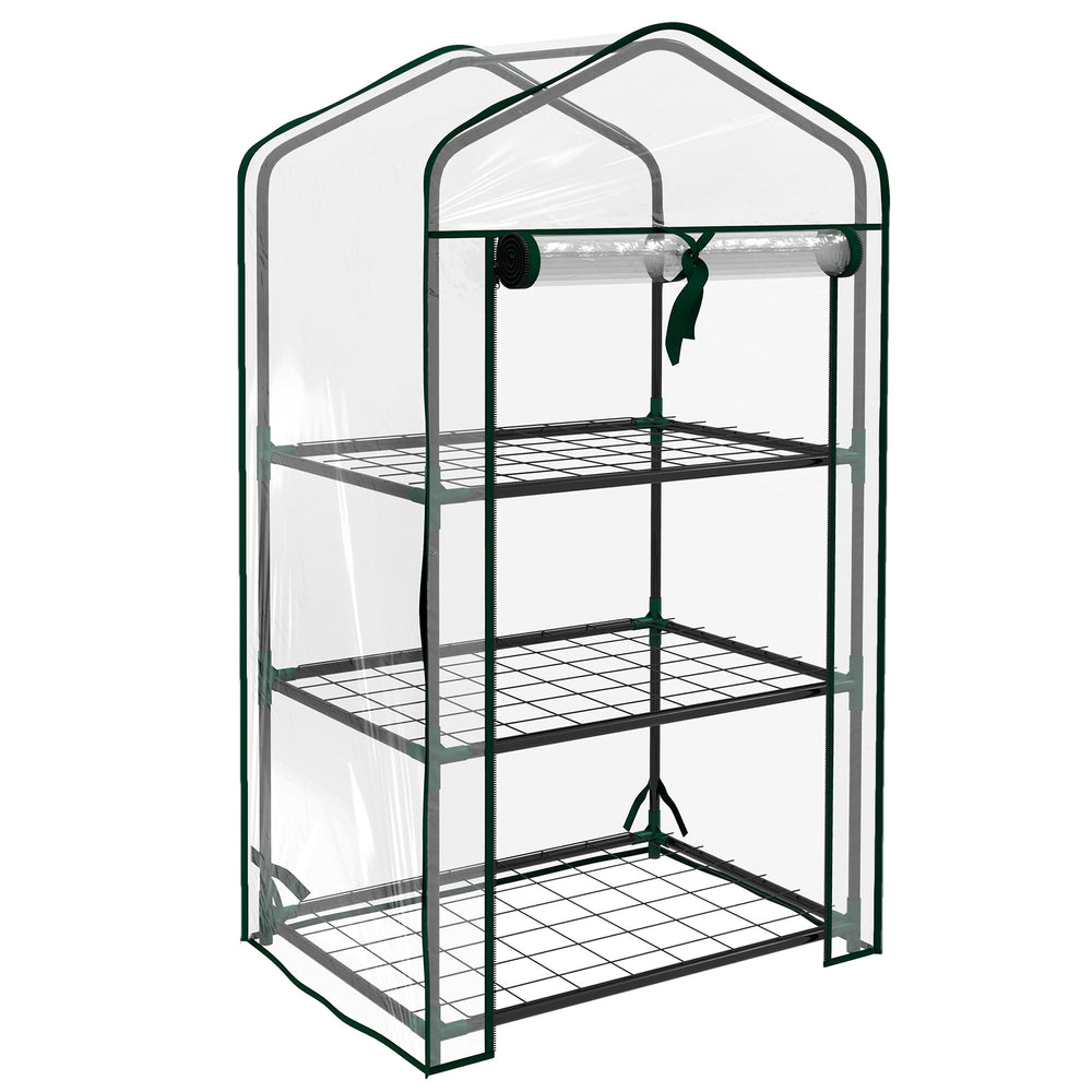 Serre de jardin avec étagères 3 niveaux, serre de balcon, bâche renforcée PVC, châssis en acier, porte zippée enroulable, pour légumes plantes fleurs, 59 x 39 x 127 cm, transparent