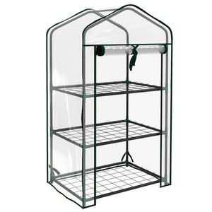 Serre de jardin avec étagères 3 niveaux, serre de balcon, bâche renforcée PVC, châssis en acier, porte zippée enroulable, pour légumes plantes fleurs, 59 x 39 x 127 cm, transparent