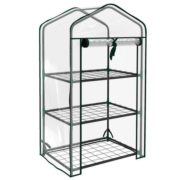 Serre de jardin avec étagères 3 niveaux, serre de balcon, bâche renforcée PVC, châssis en acier, porte zippée enroulable, pour légumes plantes fleurs, 59 x 39 x 127 cm, transparent