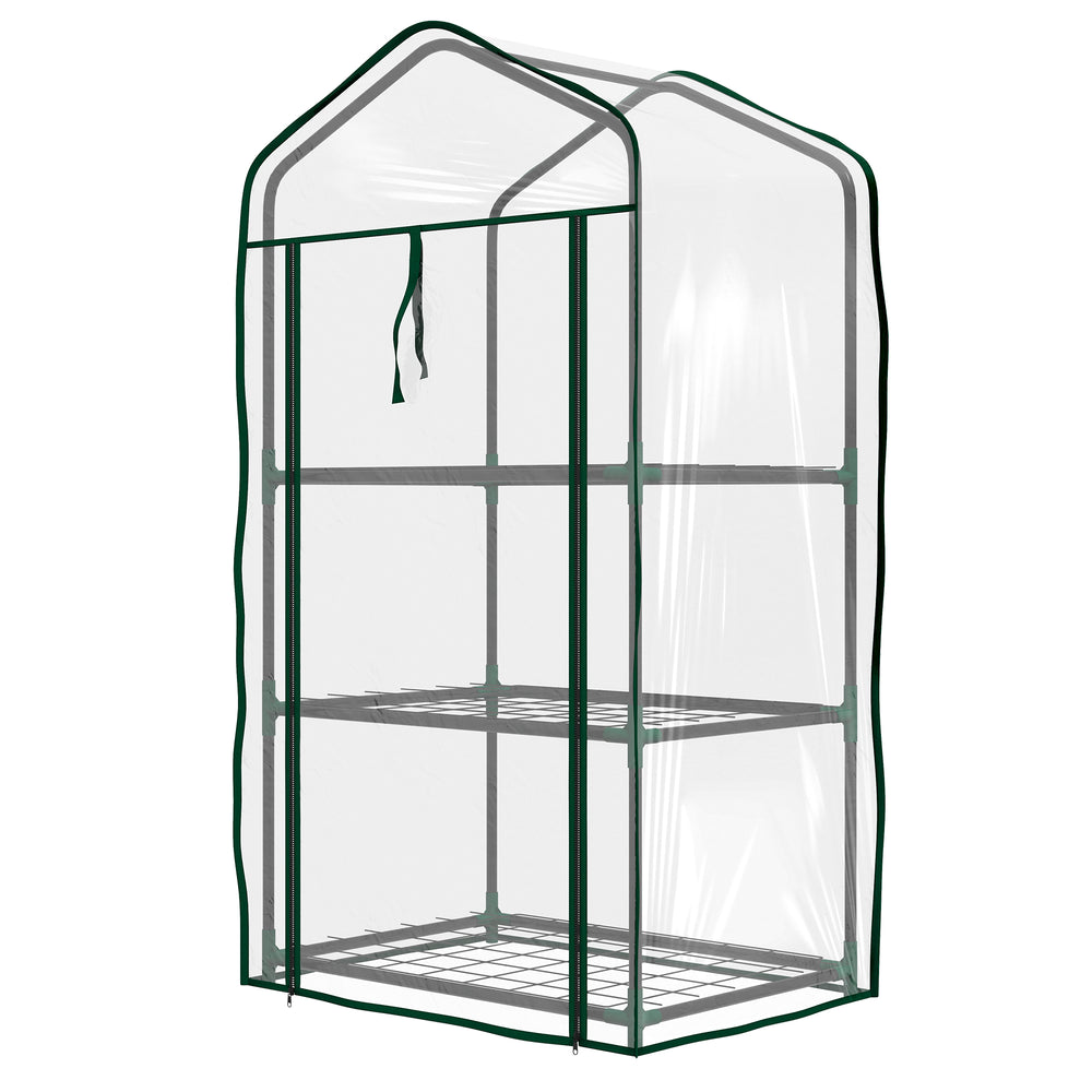 Serre de jardin avec étagères 3 niveaux, serre de balcon, bâche renforcée PVC, châssis en acier, porte zippée enroulable, pour légumes plantes fleurs, 59 x 39 x 127 cm, transparent