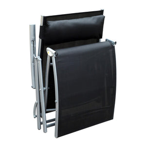 transat Chaise Longue Bain de Soleil Pliable Dossier inclinable Multi-Positions têtière fournie 137L x 64l x 101H cm métal époxy textilène Noir