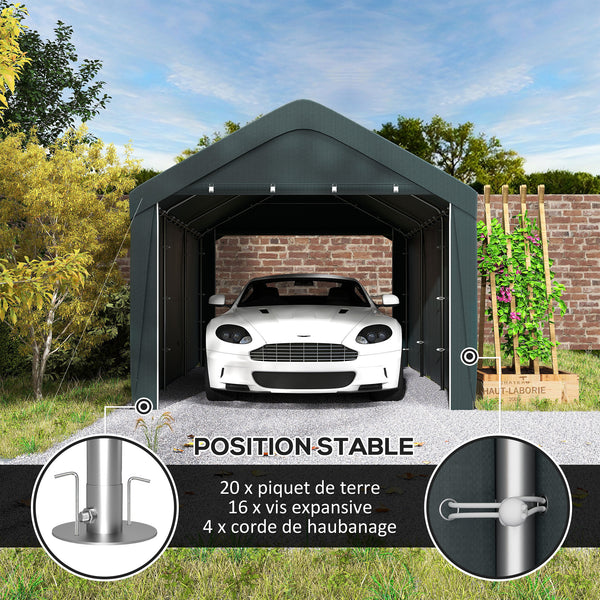 Carport tente de garage 3 x 6 m, abri voiture extérieur, tente de stockage avec parois latérales amovibles et 2 portes zippées enroulables, carport pour voiture, camion, bateau, gris foncé