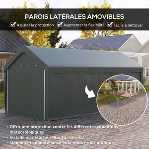 Carport tente de garage 3 x 6 m, abri voiture extérieur, tente de stockage avec parois latérales amovibles et 2 portes zippées enroulables, carport pour voiture, camion, bateau, gris foncé