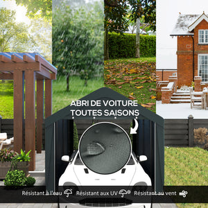Carport tente de garage 3 x 6 m, abri voiture extérieur, tente de stockage avec parois latérales amovibles et 2 portes zippées enroulables, carport pour voiture, camion, bateau, gris foncé