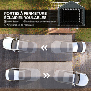 Carport tente de garage 3 x 6 m, abri voiture extérieur, tente de stockage avec parois latérales amovibles et 2 portes zippées enroulables, carport pour voiture, camion, bateau, gris foncé