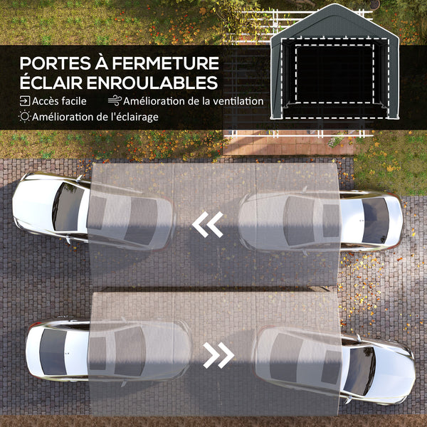 Carport tente de garage 3 x 6 m, abri voiture extérieur, tente de stockage avec parois latérales amovibles et 2 portes zippées enroulables, carport pour voiture, camion, bateau, gris foncé