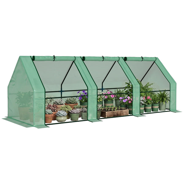 Mini Serre de Jardin mini serre tunnel 270L x 90l x 90H cm cm toit pointu Acier PE Haute densité 140 g/m² Anti-UV 3 fenêtres avec Zip enroulables Vert
