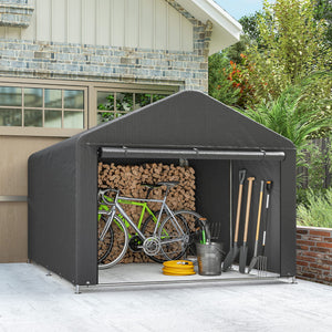 Abri de jardin tente de stockage imperméable abri moto porte enroulable fermeture éclair, garage pour vélo et outils rangement et stockage pour vélo moto bois outils, 200x238x183cm gris foncé