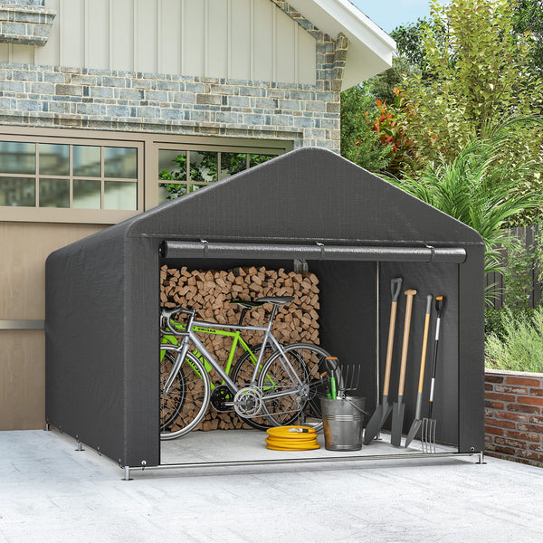 Abri de jardin tente de stockage imperméable abri moto porte enroulable fermeture éclair, garage pour vélo et outils rangement et stockage pour vélo moto bois outils, 200x238x183cm gris foncé