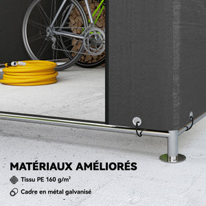 Abri de jardin tente de stockage imperméable abri moto porte enroulable fermeture éclair, garage pour vélo et outils rangement et stockage pour vélo moto bois outils, 200x238x183cm gris foncé