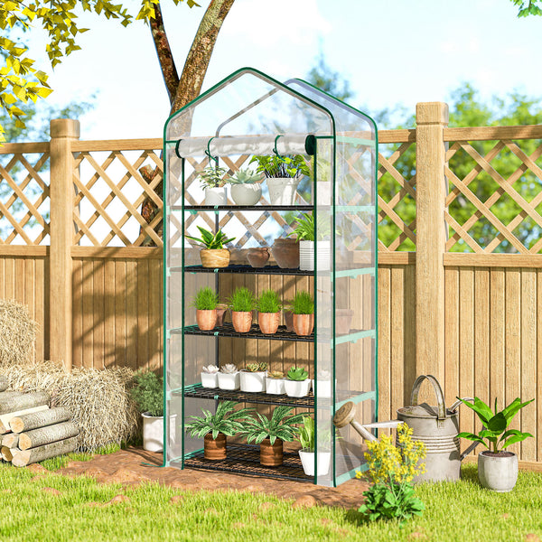 Serre de jardin avec étagères 5 niveaux, serre de balcon, bâche renforcée, châssis en acier, porte zippée enroulable, pour légumes plantes fleurs, 90x49x193cm, transparent