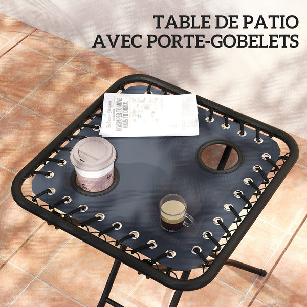 Lot de 2 chaise longue pliable et inclinable avec table d'appoint, fauteuil relax jardin de gravité zéro transat bain de soleil avec porte-gobelets et appuie-tête, charge 120 kg, gris