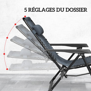 Lot de 2 chaise longue pliable et inclinable avec table d'appoint, fauteuil relax jardin de gravité zéro transat bain de soleil avec porte-gobelets et appuie-tête, charge 120 kg, gris