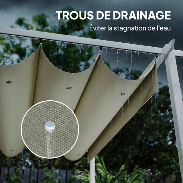 Pergola de Jardin 4 x 3 m avec Toit Rétractable, Gazebo Autoportant avec Trous de Drainage, Protection Solaire UPF30+, Beige