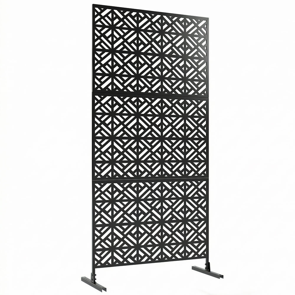 Panneau Brise Vue décoratif Extérieur Claustra Décoratif Jardin 3 Panneaux à motif géométrique paravent extérieur avec support en métal 92 x 40 x 192 cm, Noir