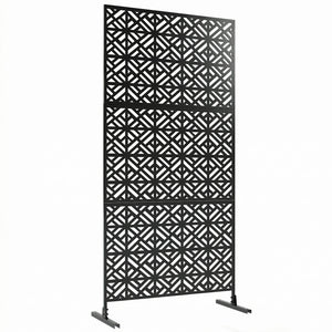 Panneau Brise Vue décoratif Extérieur Claustra Décoratif Jardin 3 Panneaux à motif géométrique paravent extérieur avec support en métal 92 x 40 x 192 cm, Noir