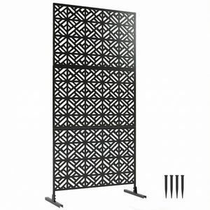 Panneau Brise Vue décoratif Extérieur Claustra Décoratif Jardin 3 Panneaux à motif géométrique paravent extérieur avec support en métal 92 x 40 x 192 cm, Noir