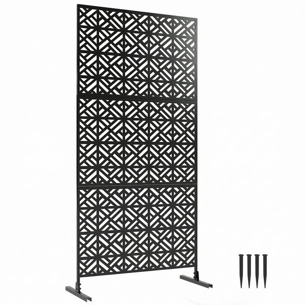 Panneau Brise Vue décoratif Extérieur Claustra Décoratif Jardin 3 Panneaux à motif géométrique paravent extérieur avec support en métal 92 x 40 x 192 cm, Noir
