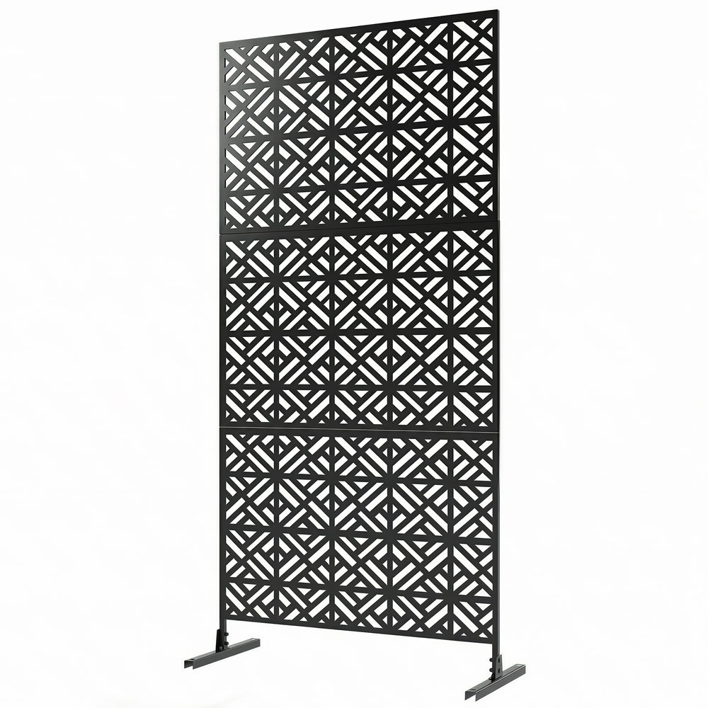 Panneau Brise Vue décoratif Extérieur Claustra Décoratif Jardin 3 Panneaux à motif géométrique paravent extérieur avec support en métal 92 x 40 x 192 cm, Noir